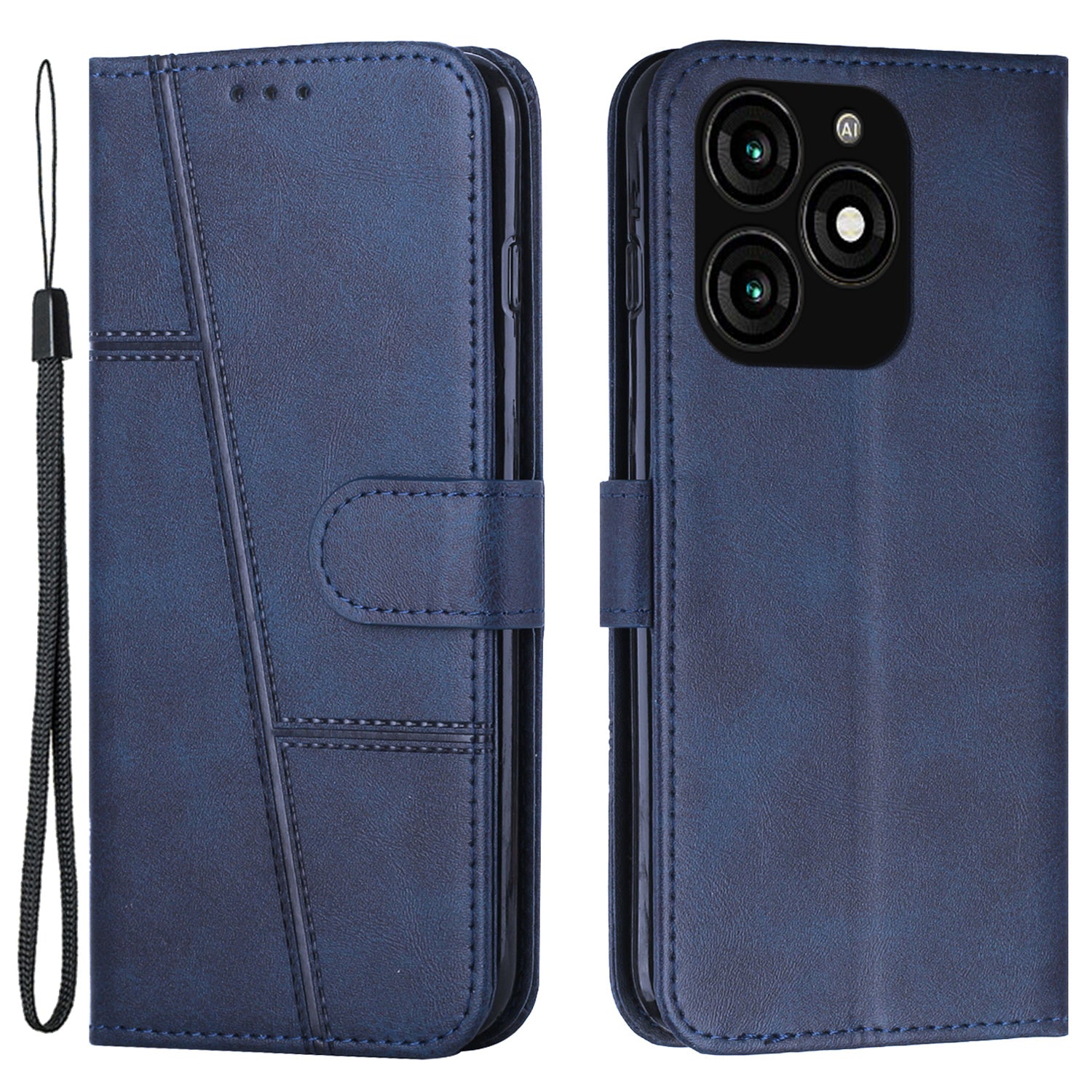 For Transsion Tecno Spark 20 Flip PU Leather Phone Cover Cell Phone Case Wallet with Stand - Sapphire For Transsion Tecno Spark 20 Flip PU Leather Phone Cover Cell Phone Case Wallet with Stand - Sapphire